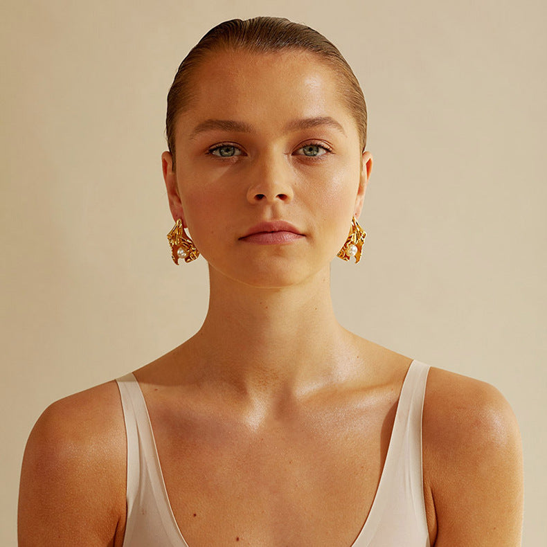 9ct gold flower pearl earrings design