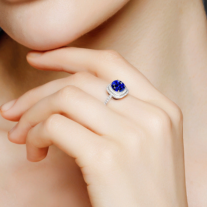 Band white gold women sapphire ring blue