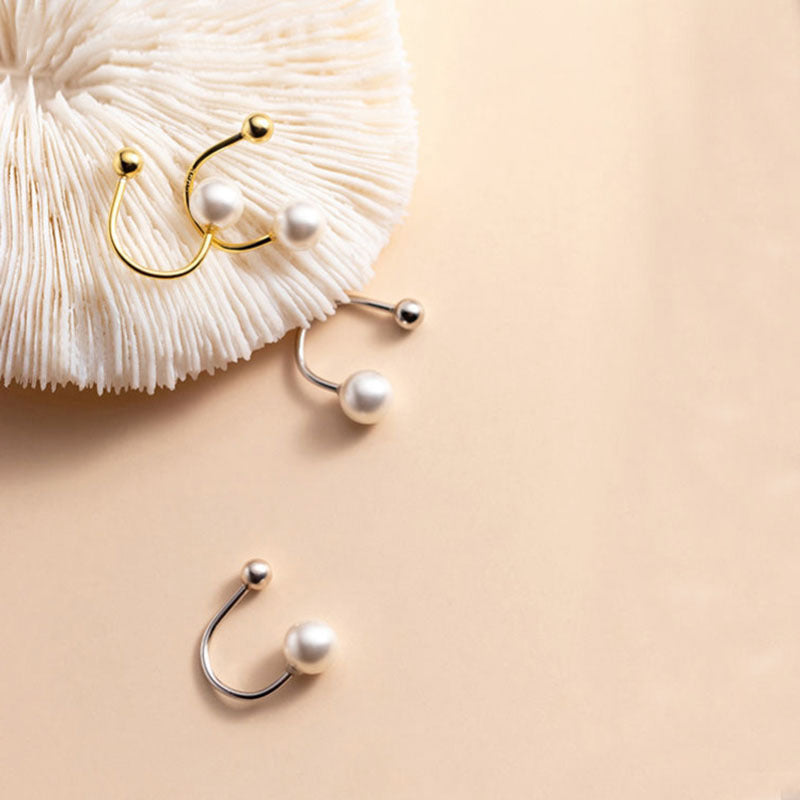 C shaped pearl earring gold