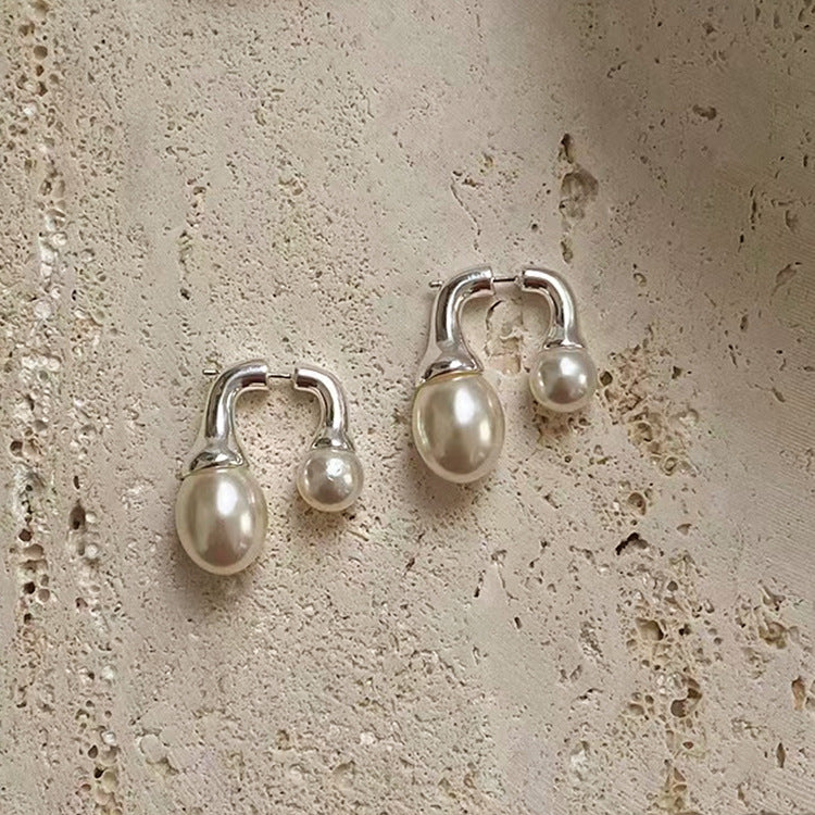 Double sided pearl earrings silver