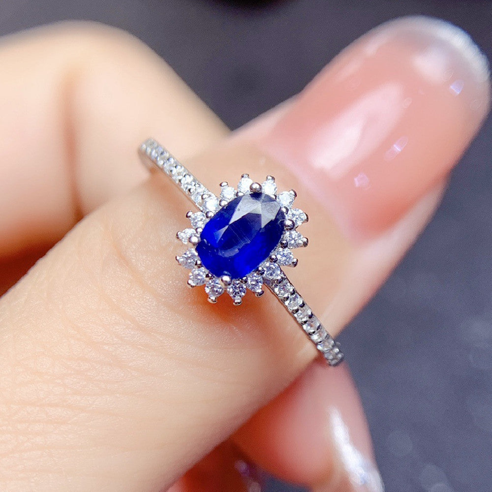 Engagement silver blue sapphire ring for women