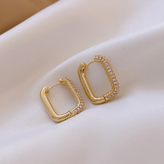 Hoop women rectangular earring with stones