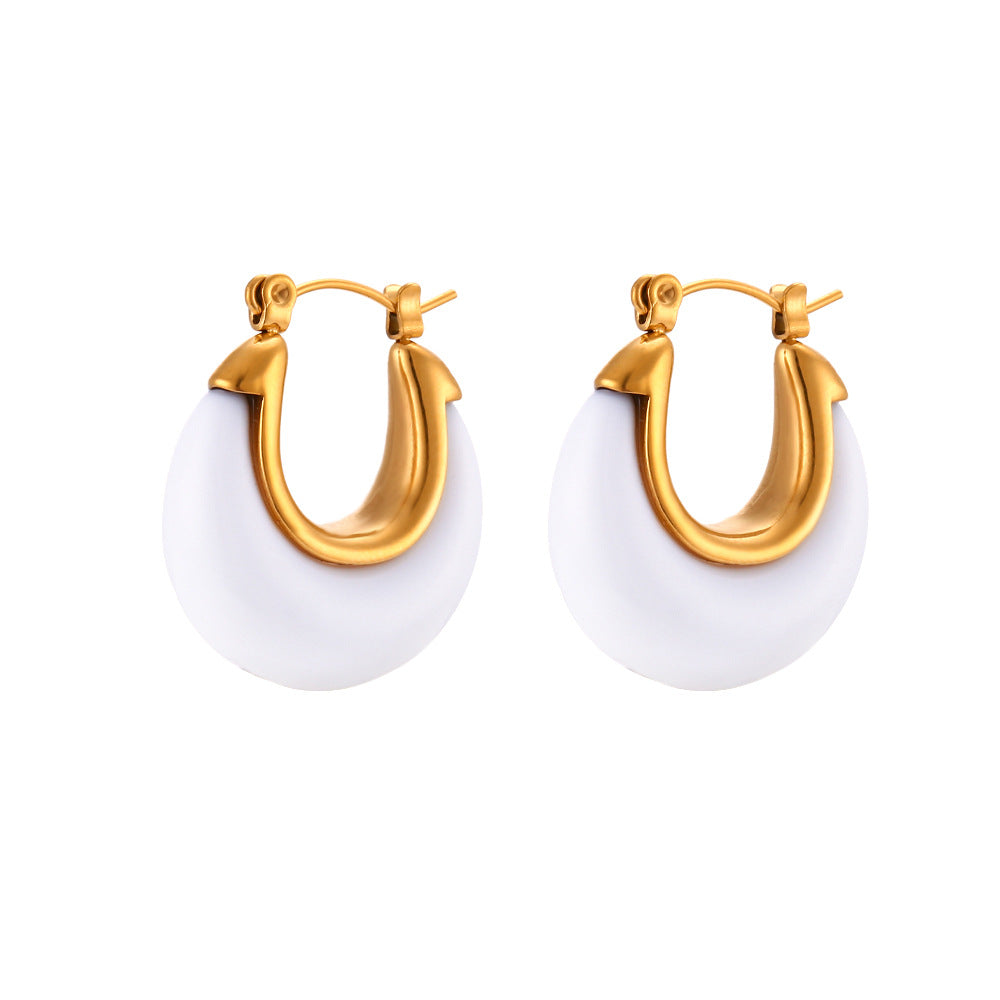 Women drop hoop earring gold
