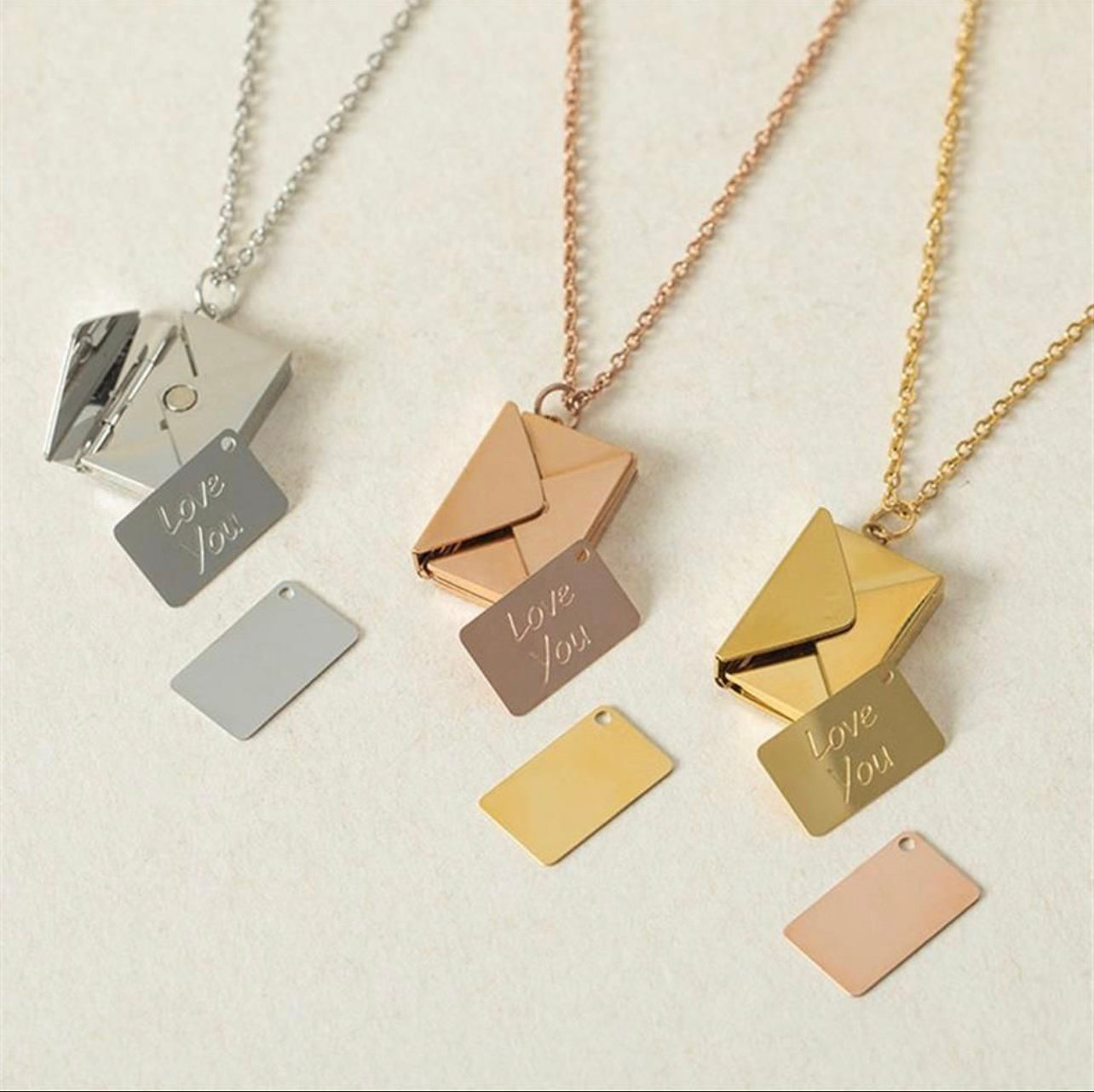 Women envelope necklace with note inside