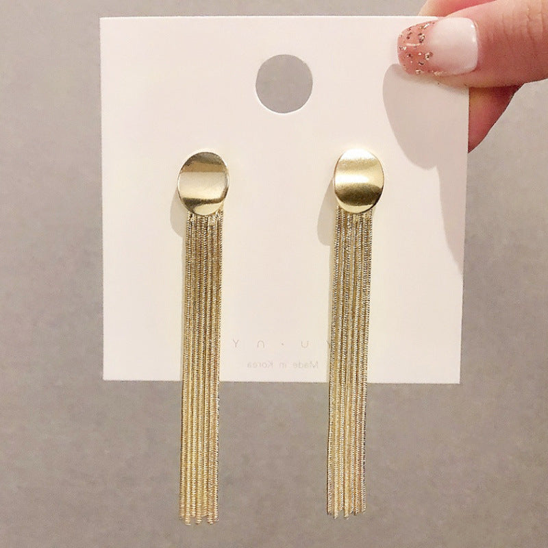 Women gold long tassel dangle drop earrings