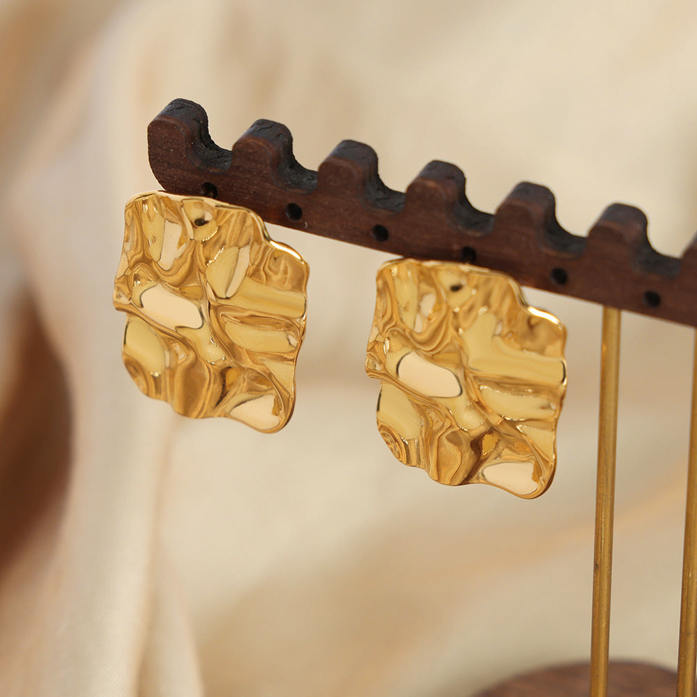 Women rectangular rough gold earrings