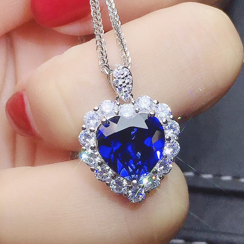 Women sapphire heart pendant necklace
