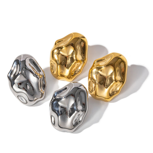 14k gold stud rough edges earrings for women