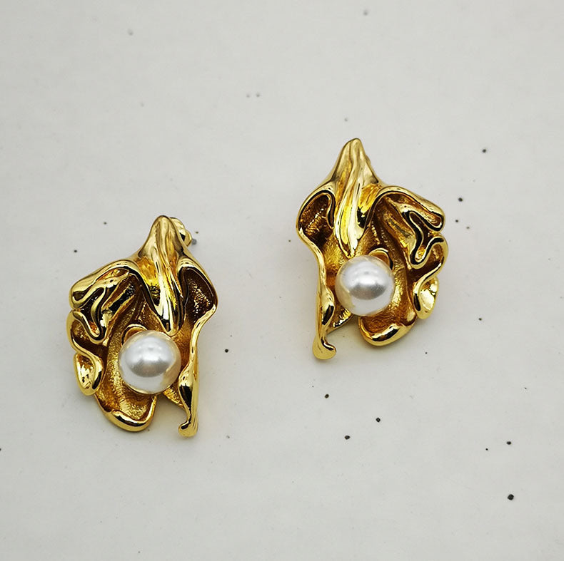 18K Gold Folds Pearl Flower Earrings™ - Jewelry Bay Store