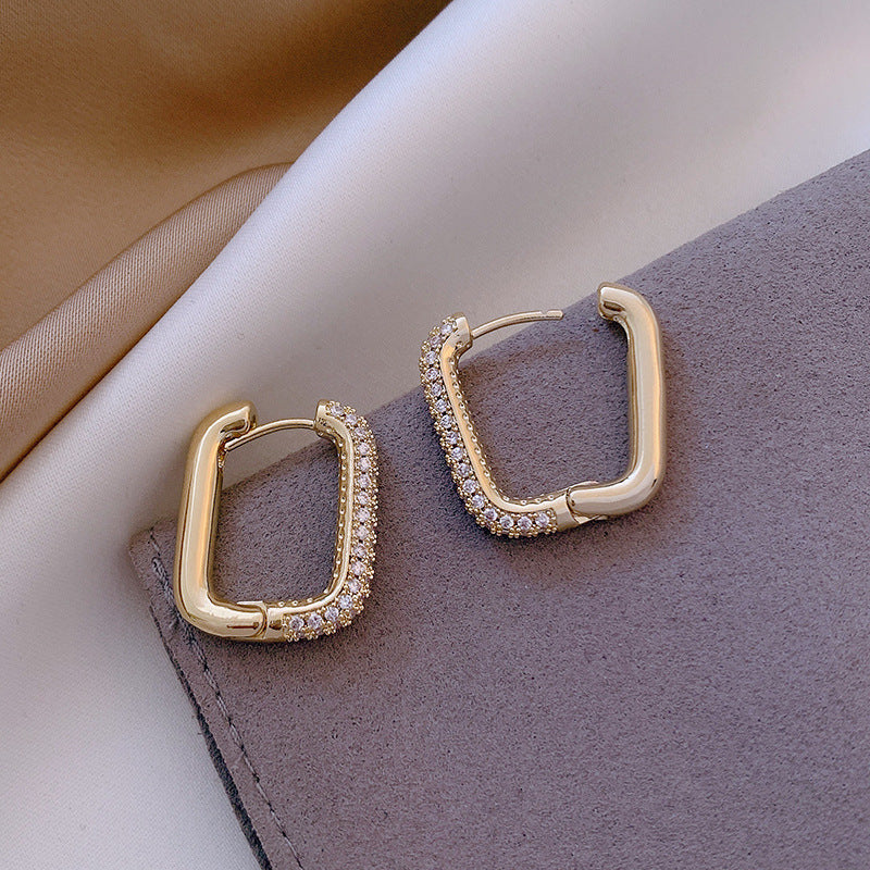 24k gold hoop women rectangular earring with stones