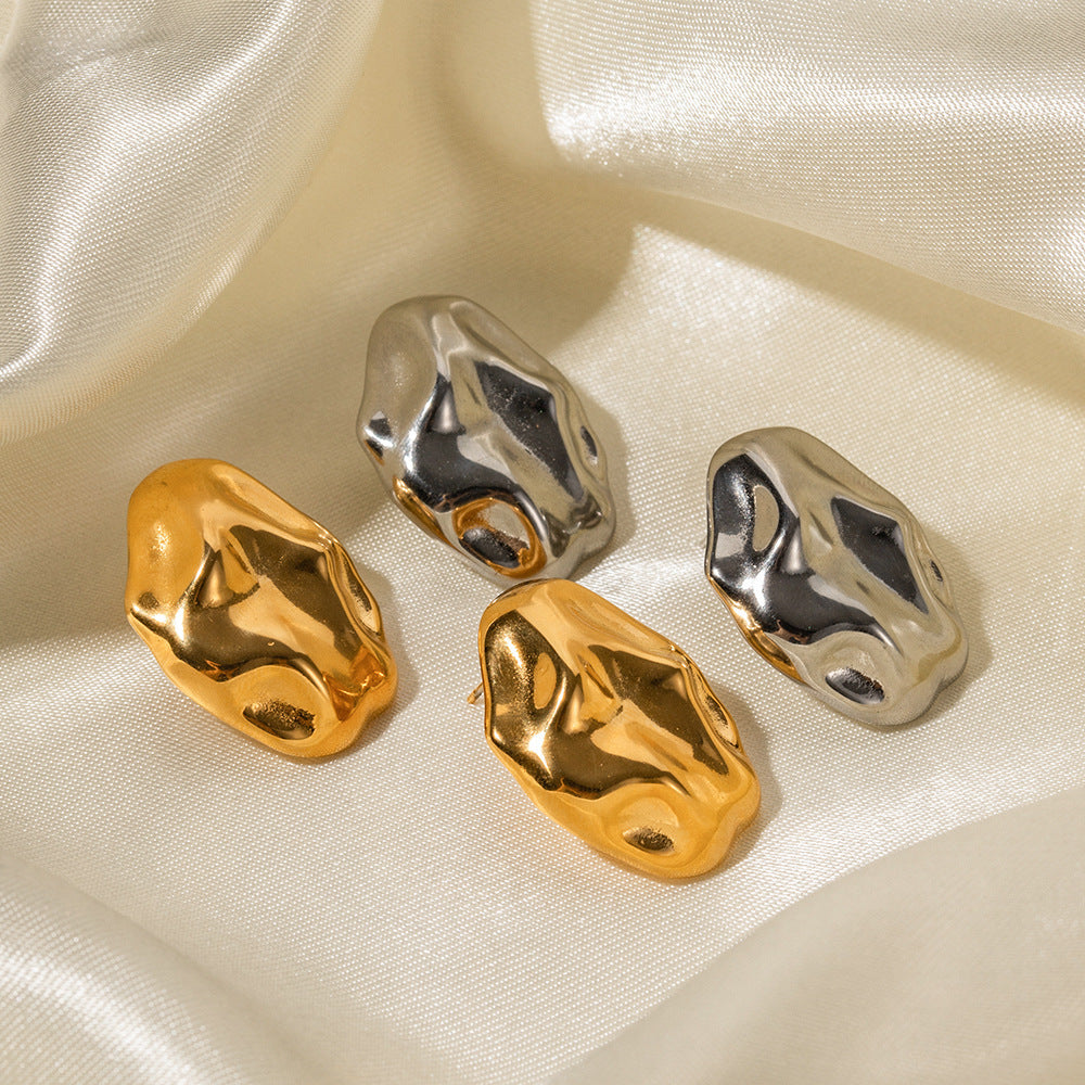 24k gold stud rough edges earrings for women