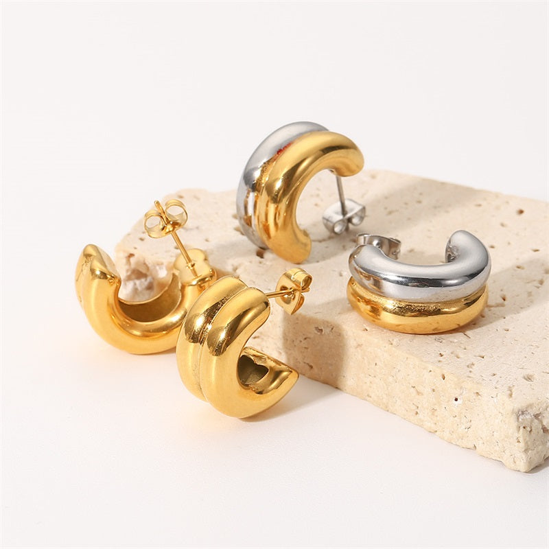 Bicolour C shaped stud earrings™ - Jewelry Bay Store