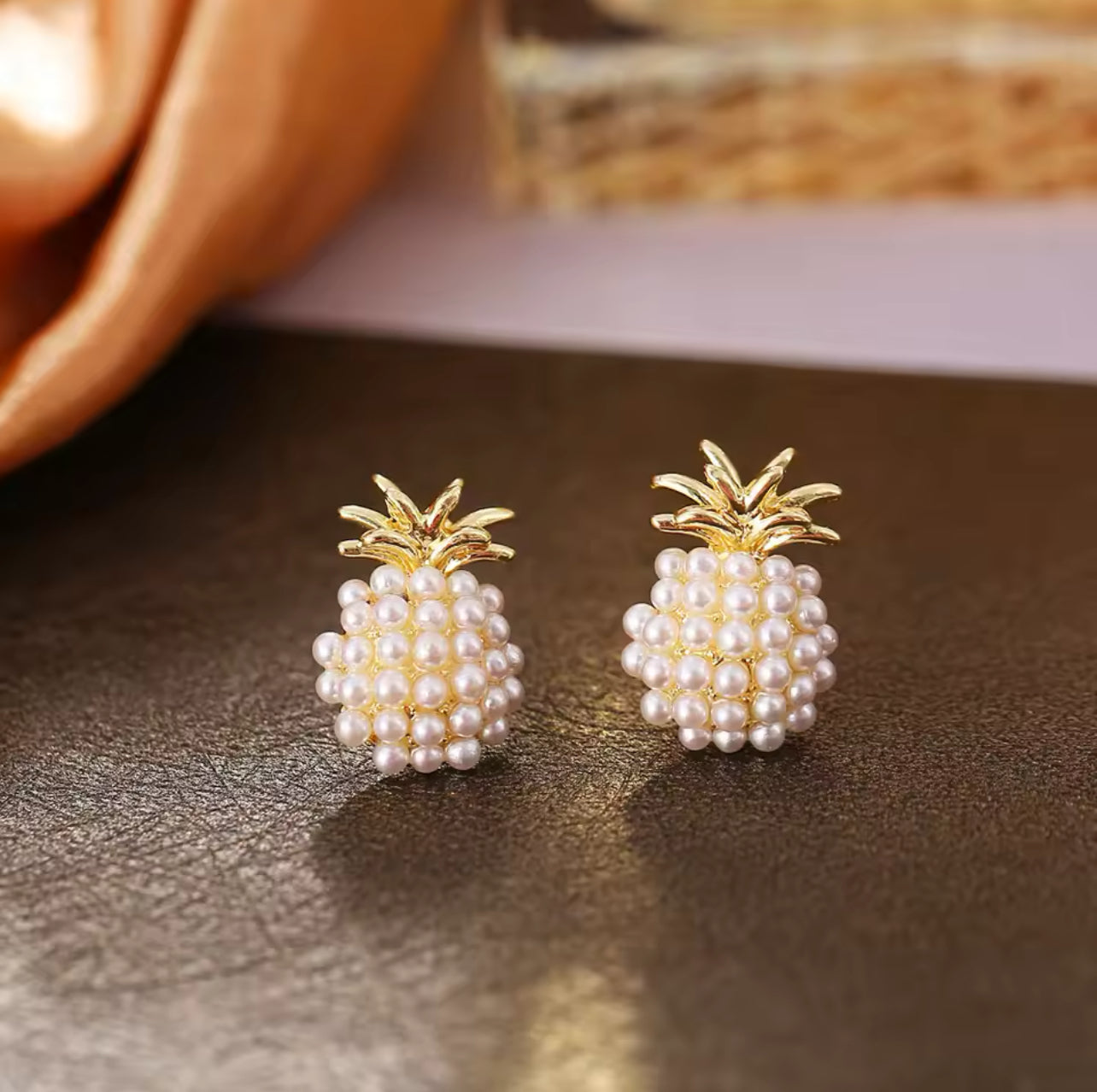 Pineapple Pearl Ear Stud Earrings - Jewelry Bay Store