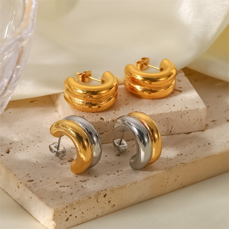Bicolor double c earring silver