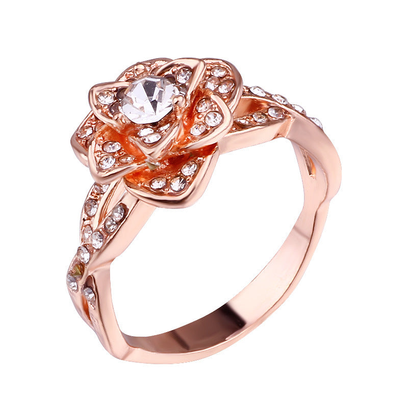 Rose flower engagement ring gold