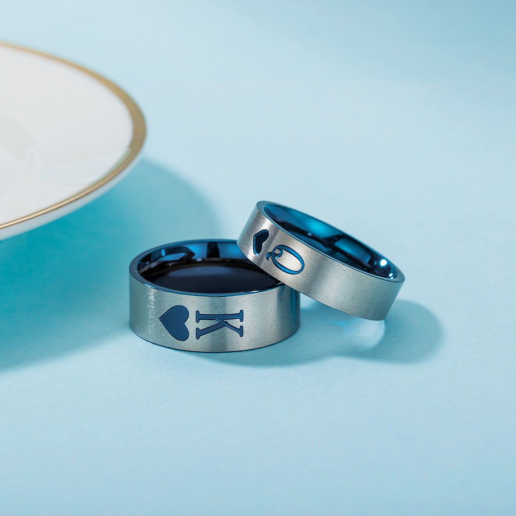 Silver king and queen couple rings for wedding
