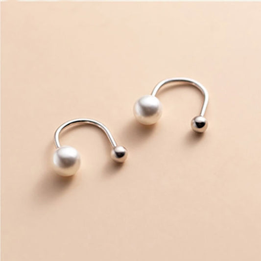Silver stud curved gold pearls earring for women