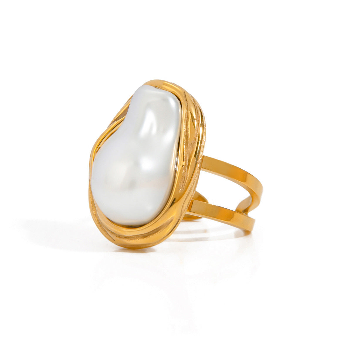 Statement pearl gold ring for women 14k