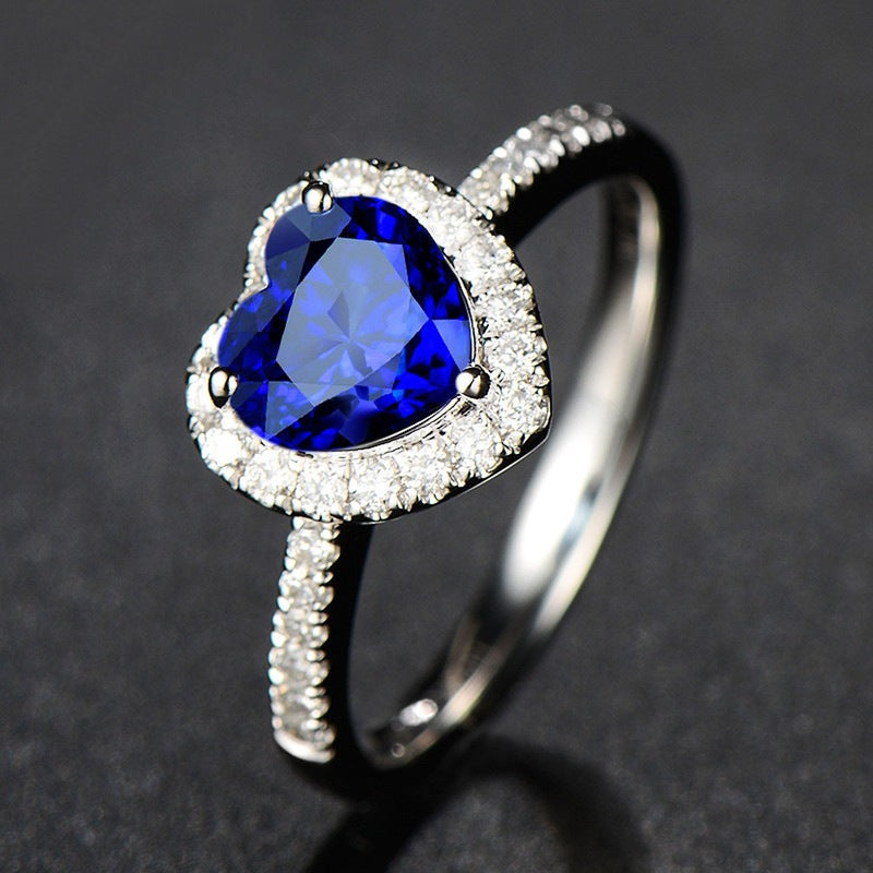Statement silver blue sapphire ring for women
