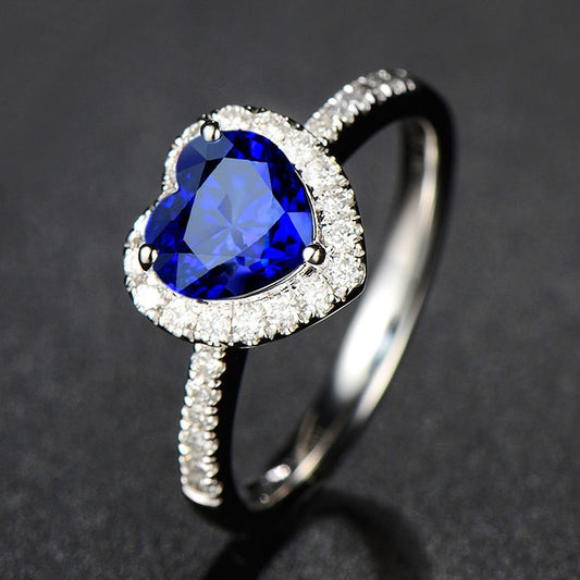 Statement silver blue sapphire ring for women