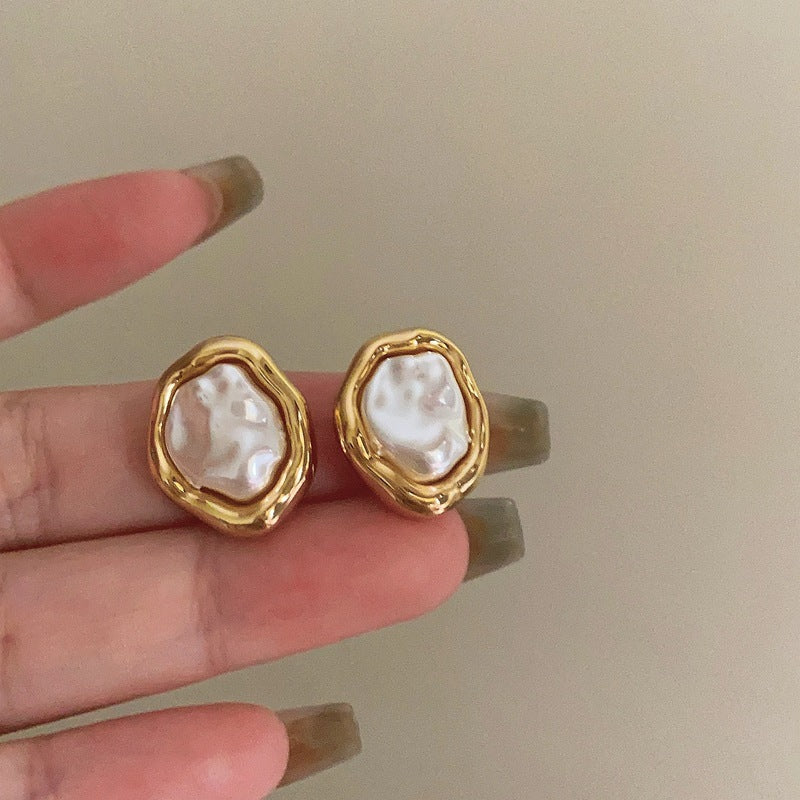 Stud women natural pearl earrings gold
