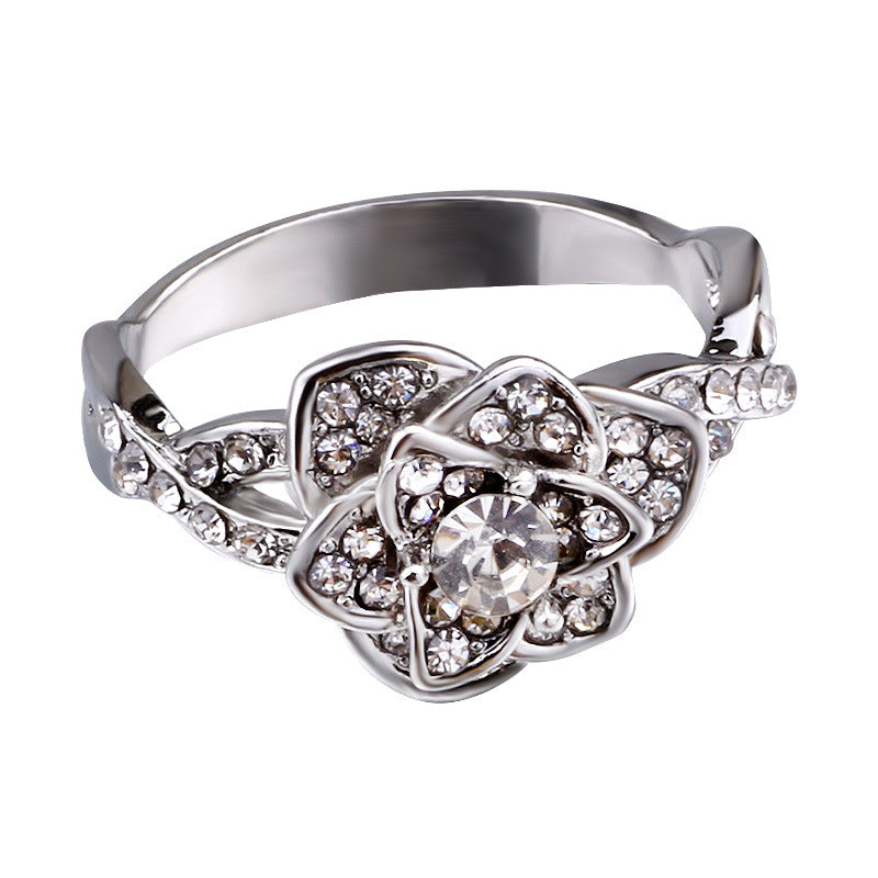 Vintage rose flower engagement ring